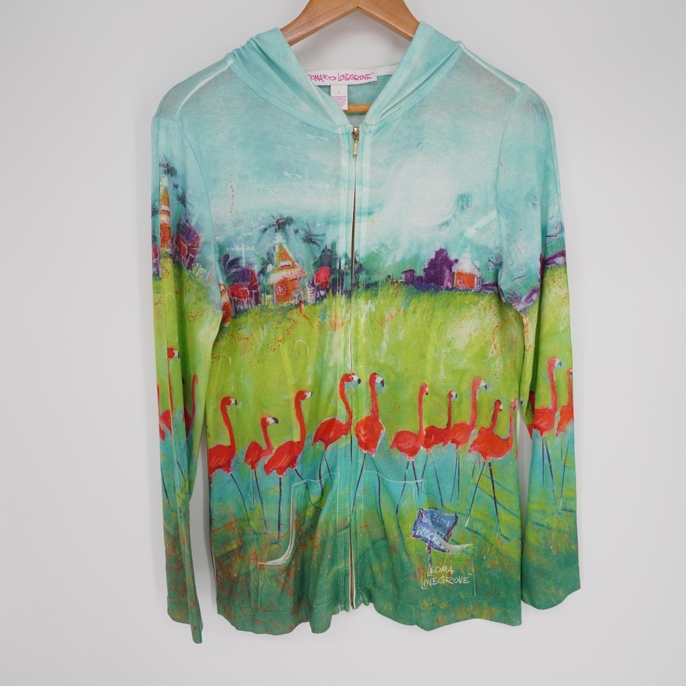 Leoma Lovegrove Flamingo Sweater Womens S Hooded Lightweight Full Zip Beachy